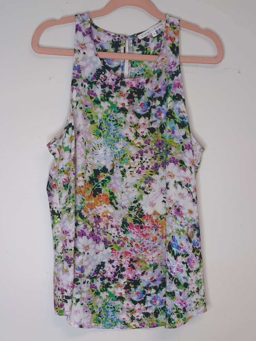 Violet & Claire Sheer Floral Abstract Print Tank Summer Blouse Size Medium